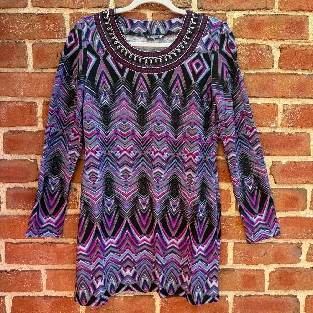 The Pyramid Collection Chevron Print Variations On A Theme Tunic Purple XS NEW
